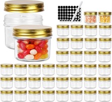 4 Oz Clear Glass Jars with Metal Golden Lids Pack of 40 100Ml round Canning ...