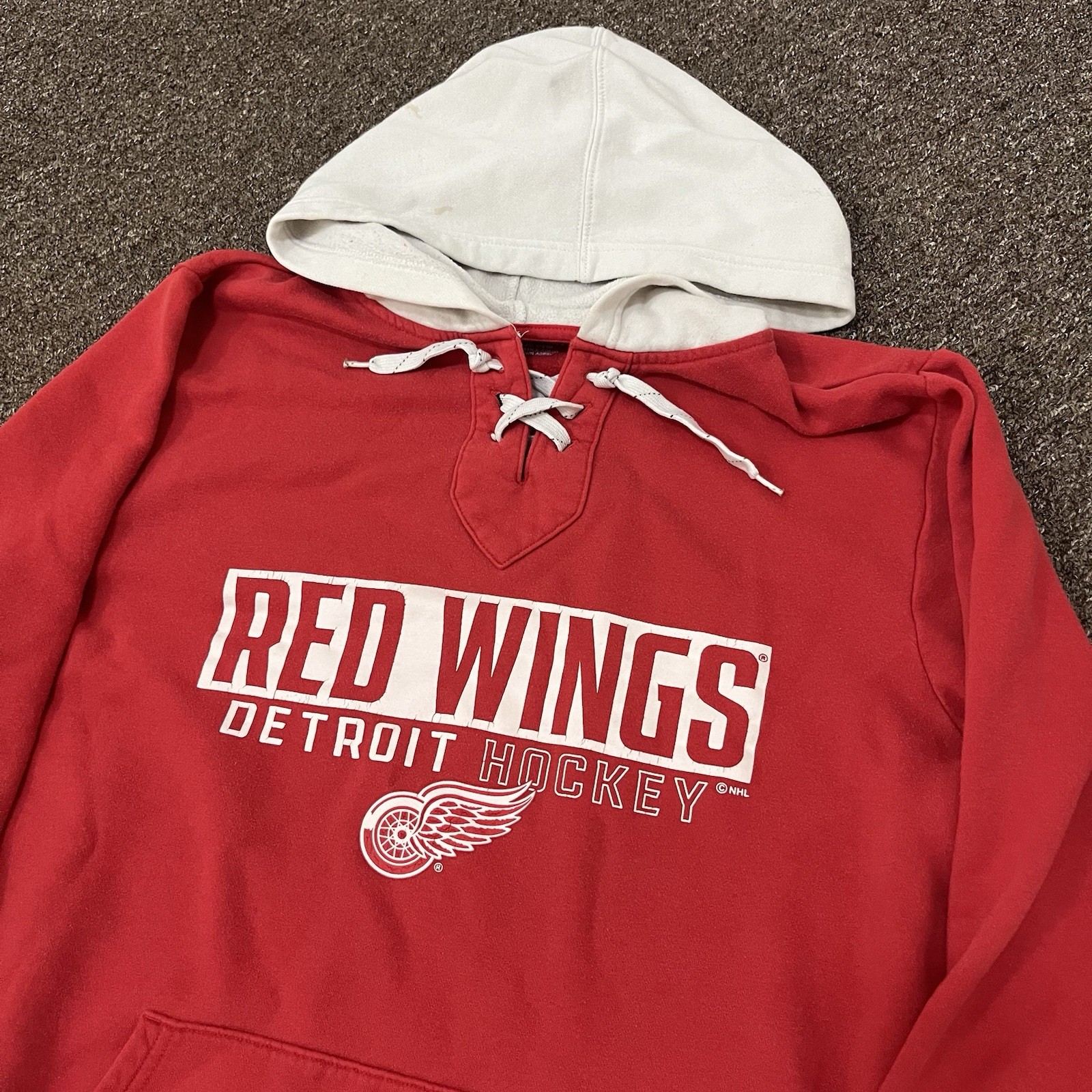 Detroit Red Wings Hockey Lace Up Hoodie NHL Men’s Large Red White