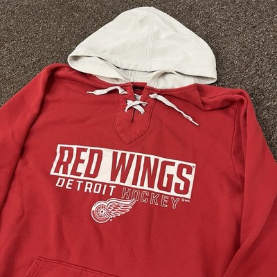 Detroit Red Wings Hockey Lace Up Hoodie NHL Men s Large Red White