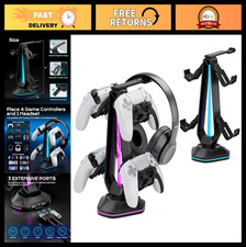 RGB Controller Holder with 9 Light Modes, USB Ports, Headset Stand for Desk