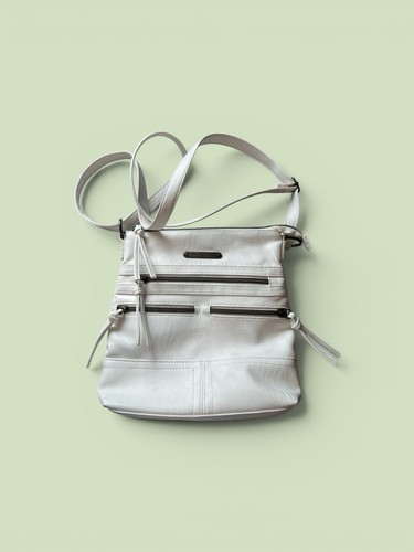 Stone Mountain USA White Leather Crossbody Bag Multi Zip Pockets