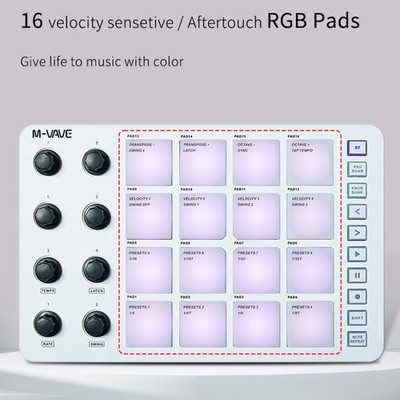 M-VAVE Wireless SMC-PAD MIDI Controller 16 Drum Pads 8 Knobs for M-VAVE Wireless SMC-PAD MIDI Controller 16 Drum Pads 8 Knobs for