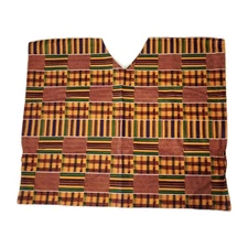 Vintage African Java Wax Cloth Kente Pattern Dashiki Shirt Traditional Ethnic 