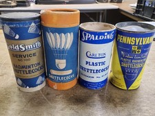 Lot of 4 Vintage Badminton Shuttlecocks Tin Boxes, Empty for Display, Spalding