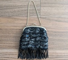 Vintage Banana Republic Sequin Beaded Flapper Fringe Evening Mini Purse Bag