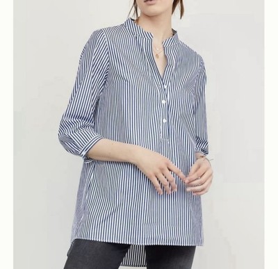Harshman Derrington Striped Cotton Tunic Top Poplin Size Small Blue/White