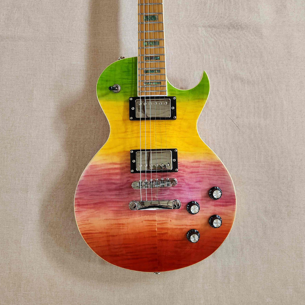Flame Maple top Electric Guitar Maple Fretboard Abalone Inlay Set In Rainbow