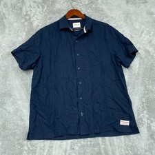 Scotch  Soda Blue Short Sleeve Linen Blend Button-Up Shirt L a1399