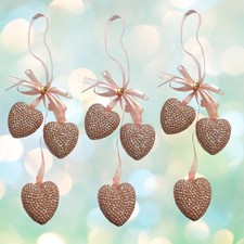Set of 3 Pink Glittering Heart Tiered Christmas Holiday Ornaments Satin Ribbon