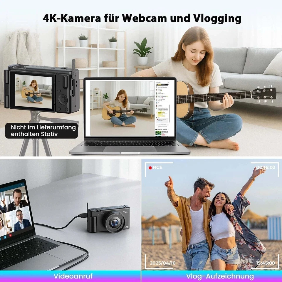 🔥2,8 Zoll Autofokus Digitalkamera 4K 72MP Vlogging-Kamera 270° Flip-Bildschirm - Bild 4 von 4