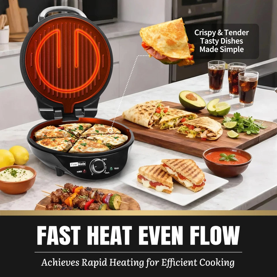 Электрическая сковорода с антипригарным покрытием, многофункциональная Quesadilla Maker 10 дюймов, электрическая... - Изображение 3 из 4