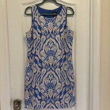 Vince Camuto Women's Shift Short Sleeveless Dress Size 12 Paisley Blue Print USE