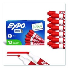 EXPO Low-Odor Dry-Erase Marker, Broad Chisel Tip, Red, Dozen
