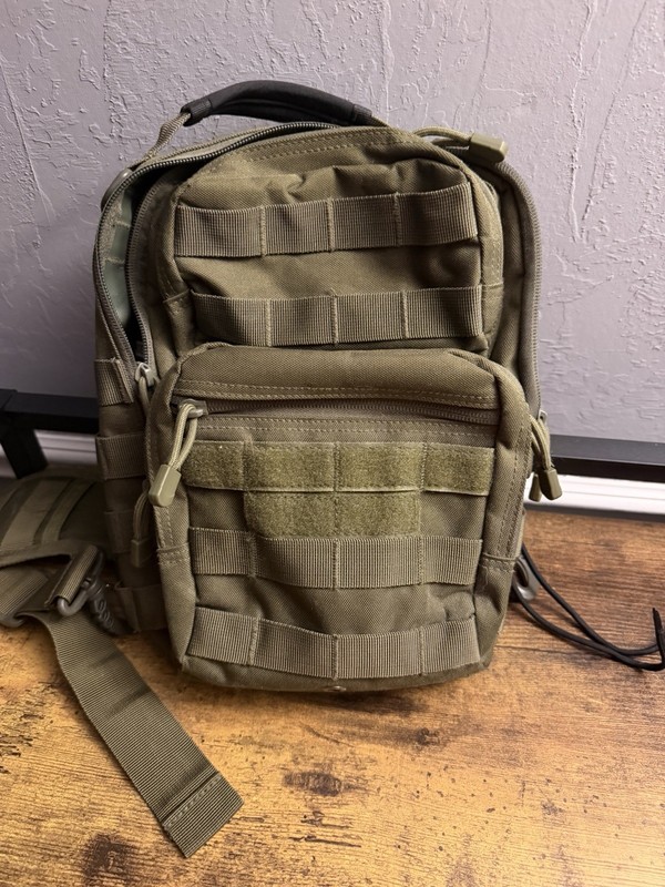 Green Tactical MOLLE Sling Backpack 10L Nylon Zip, Padded Strap, 11" Laptop