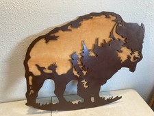LRG Western Bison Buffalo With Forest Silhoue...