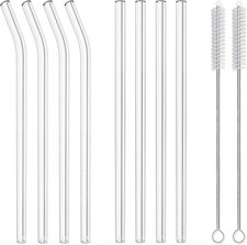 10-Piece Reusable Glass Drinking Straws - 10" x 10 mm - Smoothie Straws for