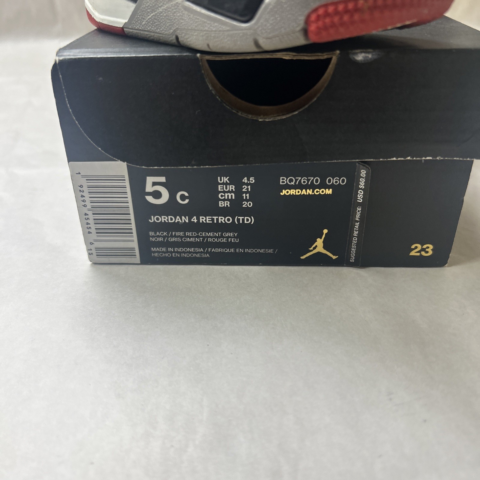 Jordan 4 Retro “Bred Reimagined” Toddler Size 5C Black Fire Red Cement Grey thumbnail 3