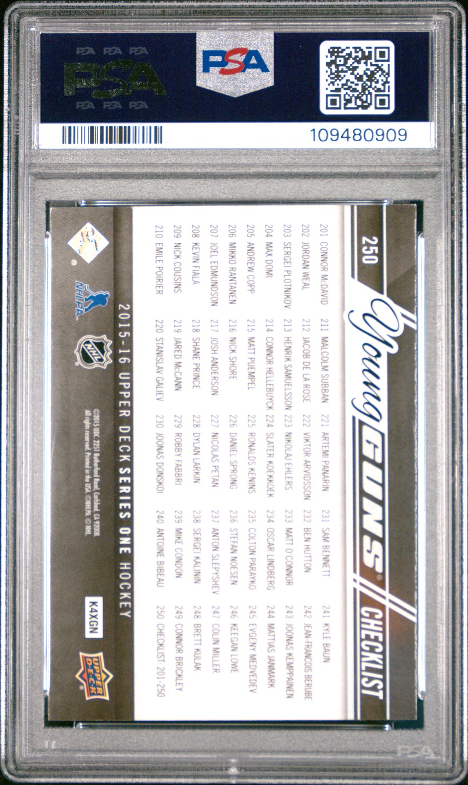 2015 UPPER DECK #250 CONNOR MCDAVID/SAM BENNETT PSA 8 view 2