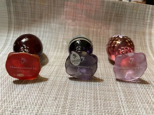 Fenton Hand Painted Glass Egg Figurines Floral Limited Edition Set of 3