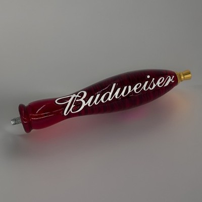 Vintage Budweiser Clear Red Acrylic Raised Script Beer Tap Handle 10 