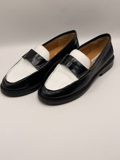 STEVE MADDEN Womens Madison Penny Loafer In Black White Leather Sz 7