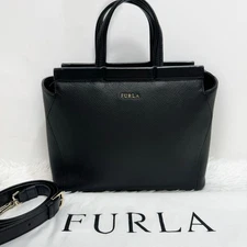 FURLA Talia Two-Way Handbag Shoulder Bag Leather Black Women Used Authentic