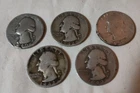 Lot of 5 Quarters for Silver Content, 1940, 1942, 1943, US Coins