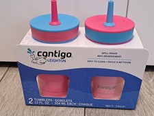 NEW Contigo Leighton Kid's Pink 2-Pack 12fl. Oz Tumbler Set. Spill Proof.