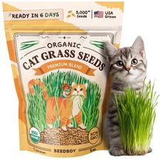 Organic Cat Grass Seeds for Planting, Non-GMO Wheat, Oat, Rye, and Barley Pet...