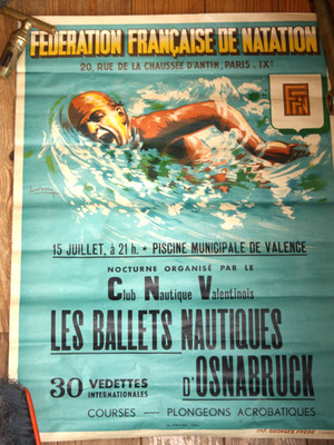 Poster Französischer Schwimmverband FFN alte Lithographie Valencia ceas