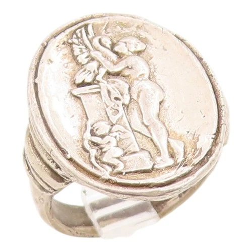 925 Sterling Silver Vintage Ring Carved Saint Christopher Band  Sz 5  RG35889