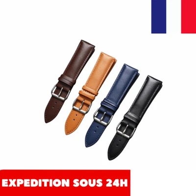 Bracelet Montre Cuir Haut de Gamme Noir / Marron- Tailles 16 18 20 22 24 mm - Photo 1/3