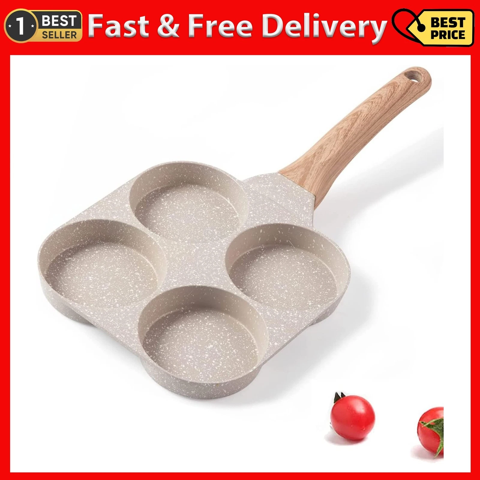 4 Hole Medical Stone Non-Stick Frying Pan Divided Egg Omelette Pancake Skillet