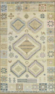 Moroccan Rug 6 3  x 10 11  Ivory Wool Tribal Geometric Hand-Knotted Carpet