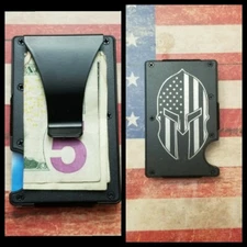  Laser Engraved Spartan helmet american flag   RFID tactical wallet