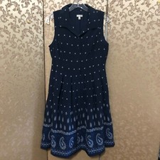 Talbots Navy Blue Floral Paisley Button Down Sleeveless Shirt Dress Size 8 8P