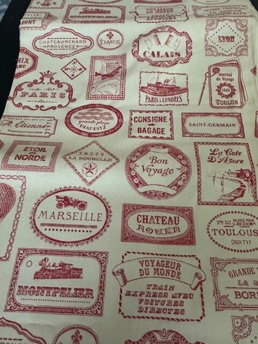 Bon Voyage Fabric by French General Moda VTG Travel Labels Red 2 Yards x WOF - Picture 4 of 4