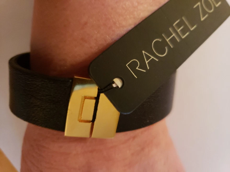 Pulsera de cuero negra Rachel Zoe única nueva con etiquetas con cierre dorado Foto 2 de 4