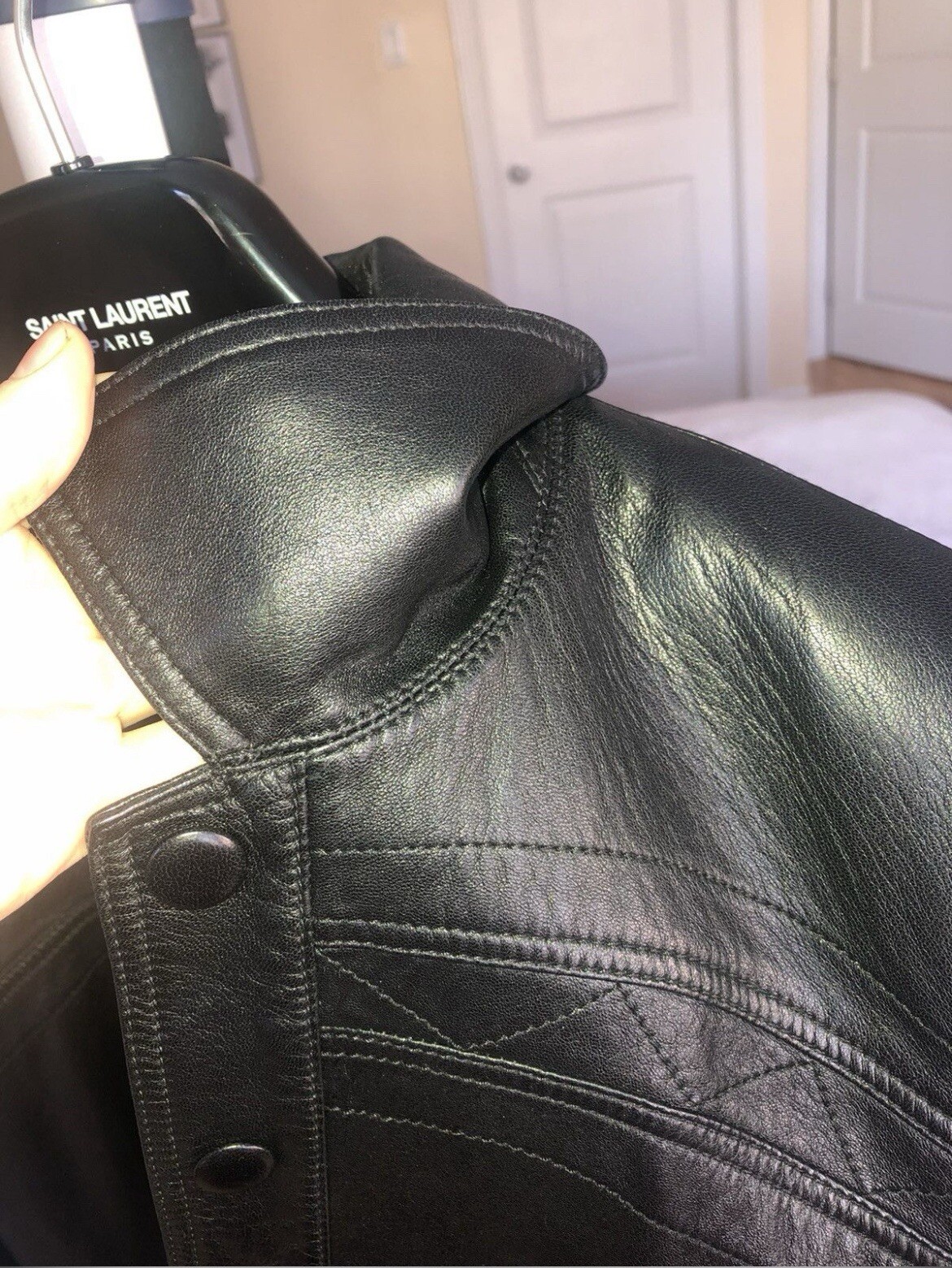 Giacca western Saint Laurent Paris uomo pelle di agnello nera IT 46 Small