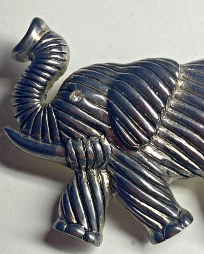 VTG Elephant Pin Africa Silver Colored Striped Pattern Very Heavy 2.75" - Picture 3 of 7