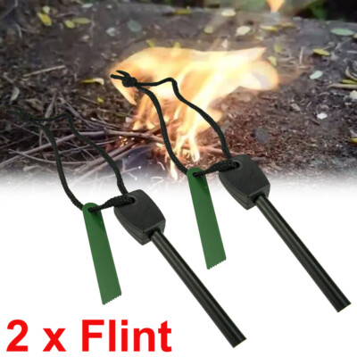 2x Fire Starter Flint Steel Striker Survival Kit Ferro Rod Outdoor Camping Tool