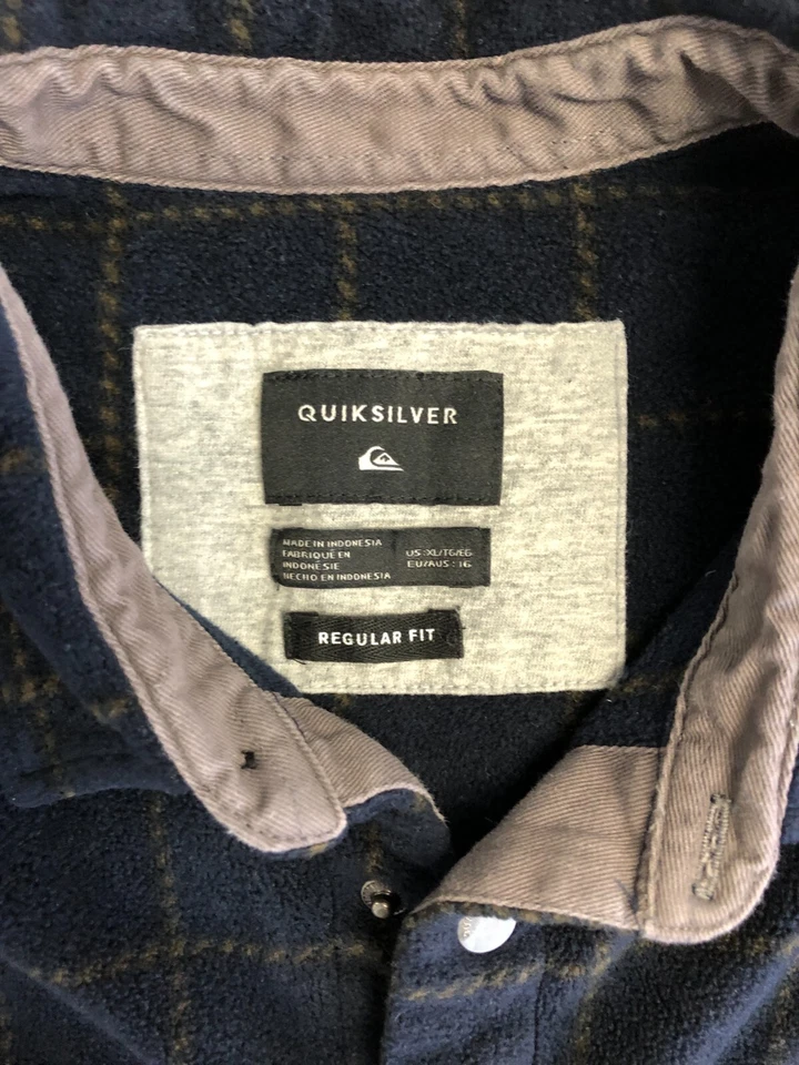 Quiksliver Snap Up Fleece Shirt Mens XL Regular Fit Plaid Blue Collared - Изображение 3 из 4
