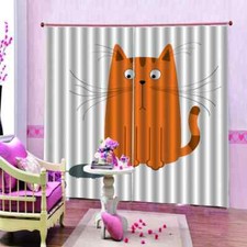 Orange Cat Round Eyes Printing 3D Blockout Curtains Fabric Window Home Decor