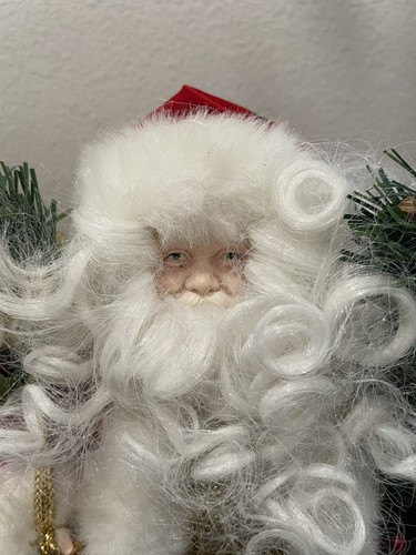 12" Vintage Santa Claus Tree Topper Bag of Gifts/Presents Wreath - Picture 2 of 6