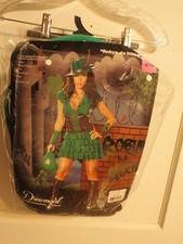 Dreamgirl Costume Robyn da Hood Green Dress Corset Gauntlets Hat Bag Size S 3-5