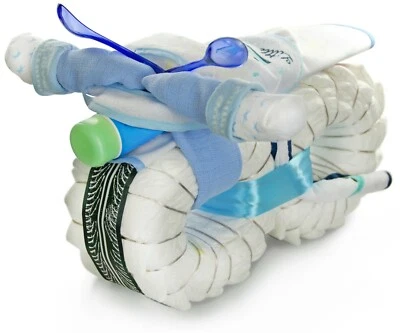 DUBISTDA.DE Windelmotorrad Jungen ROCKSTAR blau Geschenk Geburt Baby Windeltorte Motorrad