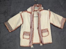 Vintage Unique Nepal Children  s Wool Ivory Hooded Cardigan Jacket Coat
