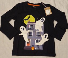 Mini Boden Halloween Shirt Ghost Applique Black NWT New 5-6