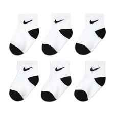 Nike Baby 6 Pk White Black Ankle Cotton Cushion Swoosh Logo Sock Set Sz 12-24 MO