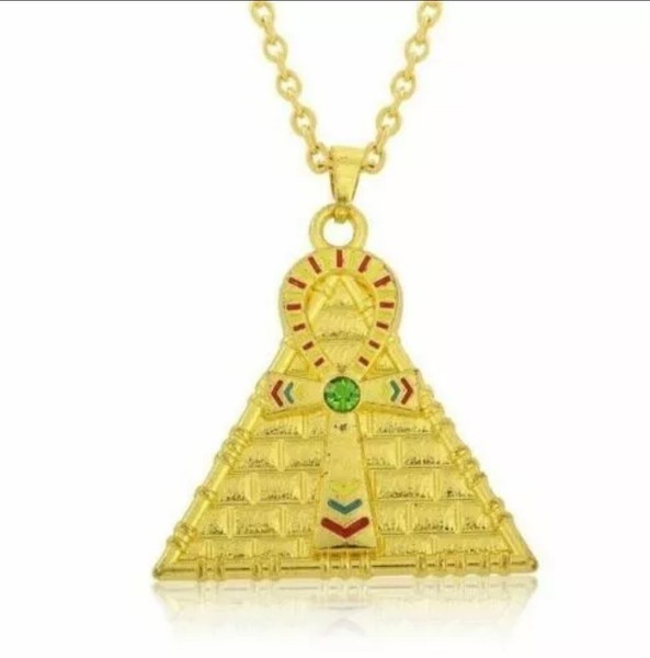 Alternate view of Egyptian Ankh Cross Pyramid Gold Necklace, Protection Talisman Amulet